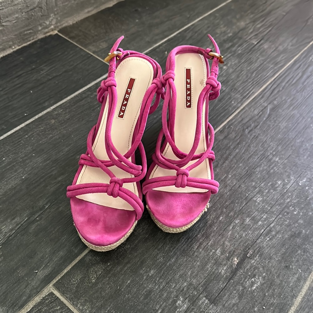 Prada Pink Suede Wedges